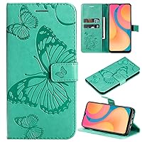 XYX Wallet Case for Samsung Galaxy S21, Embossed Butterfly PU Leather Case Flip Protective Phone Cover with Card Slots and Kickstand, Green