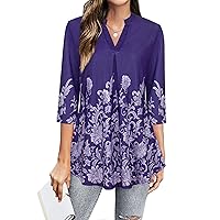 BEPEI Womens Tops Dressy Casual 3/4 Sleeve Blouses V Neck Business Work Shirts