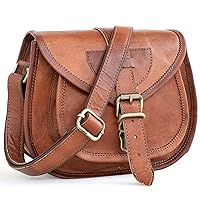 ANUENT Genuine Leather Small Crossbody Purses for Women Vintage Shoulder Crossover Leather Satchel for Ladies Handbag Purse, 9 inch (Brown)