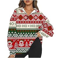Women Ugly Christmas Printed Sweatshirts Half Zip Stand Collar Long Sleeve Xmas Pullover Oversized Casual Fall Tops
