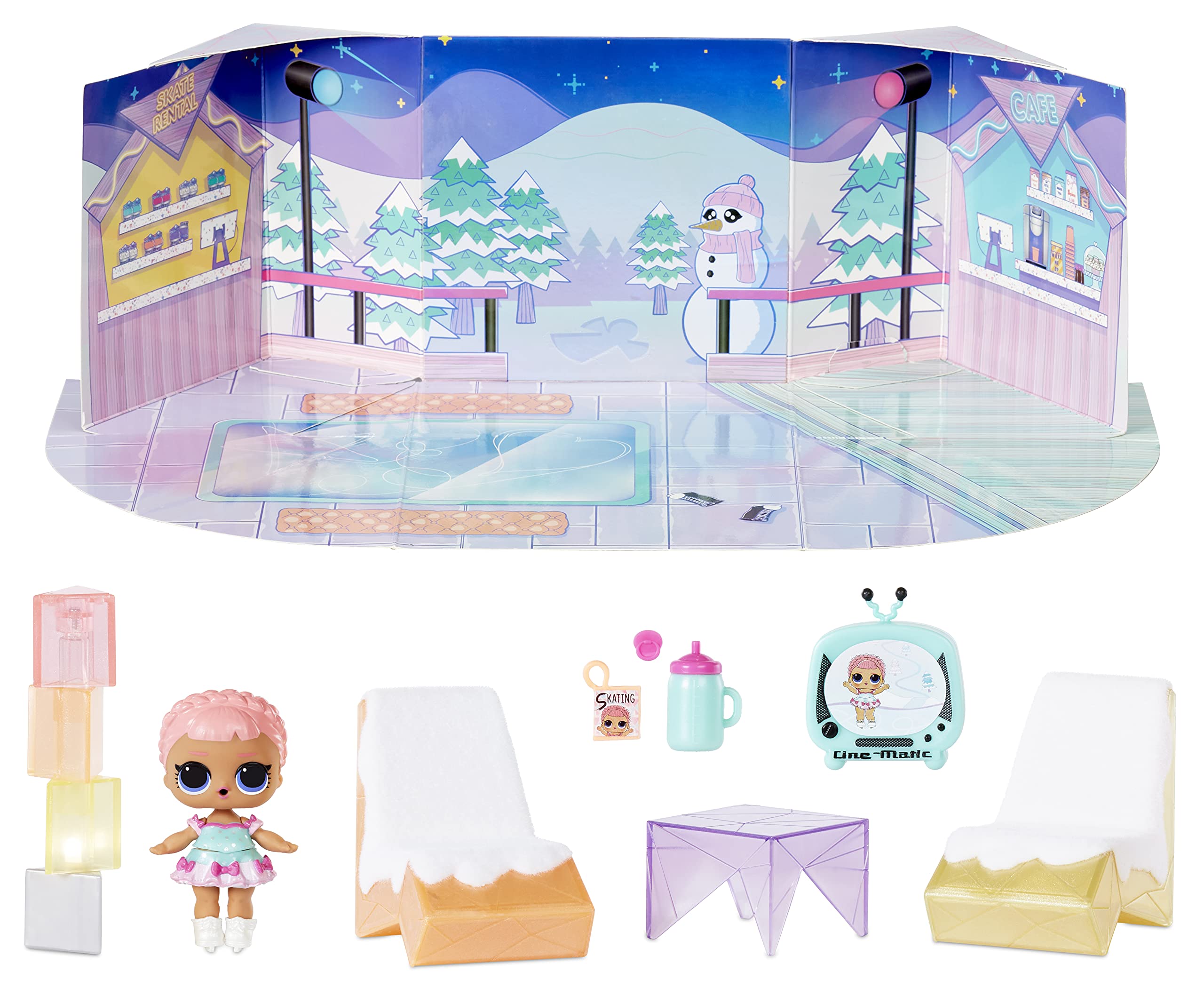 L.O.L. Surprise! Winter Chill Hangout Spaces Furniture Playset with Ice Sk8er Doll, 10+ Surprises with Accessories, for LOL Dollhouse Play- Collectible Toy for Kids, Gift for Girls Boys Ages 4 5 6 7+