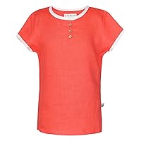Lucy Cotton/Linen Top Girls and Toddlers' Short-Sleeve T-Shirt Tops Round Neck Girls Shirt with Button