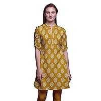 Bimba Indian Short Kurtis For Women Printed Tunic Roll Up Sleeve Shirt