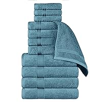 Egyptian Cotton 12-Piece Towel Set, Assorted Towels for Home Bathroom, Guest Bath Decor Essentials, Includes 4 Bath, 4 Hand, 4 Face Towels/Washcloths, Quick Dry, Absorbent - Sapphire