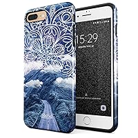 Compatible with iPhone 7 Plus iPhone 8 Plus Case Mountains Nature Landscape Mandala Henna Paisley Ornament Pattern Wanderlust Shockproof Dual Layer Hard Shell + Silicone Protective Cover