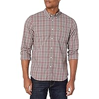 Lacoste Men's Long Sleeve Slim Fit Poplin Stretch Plaid Button Down Shirt