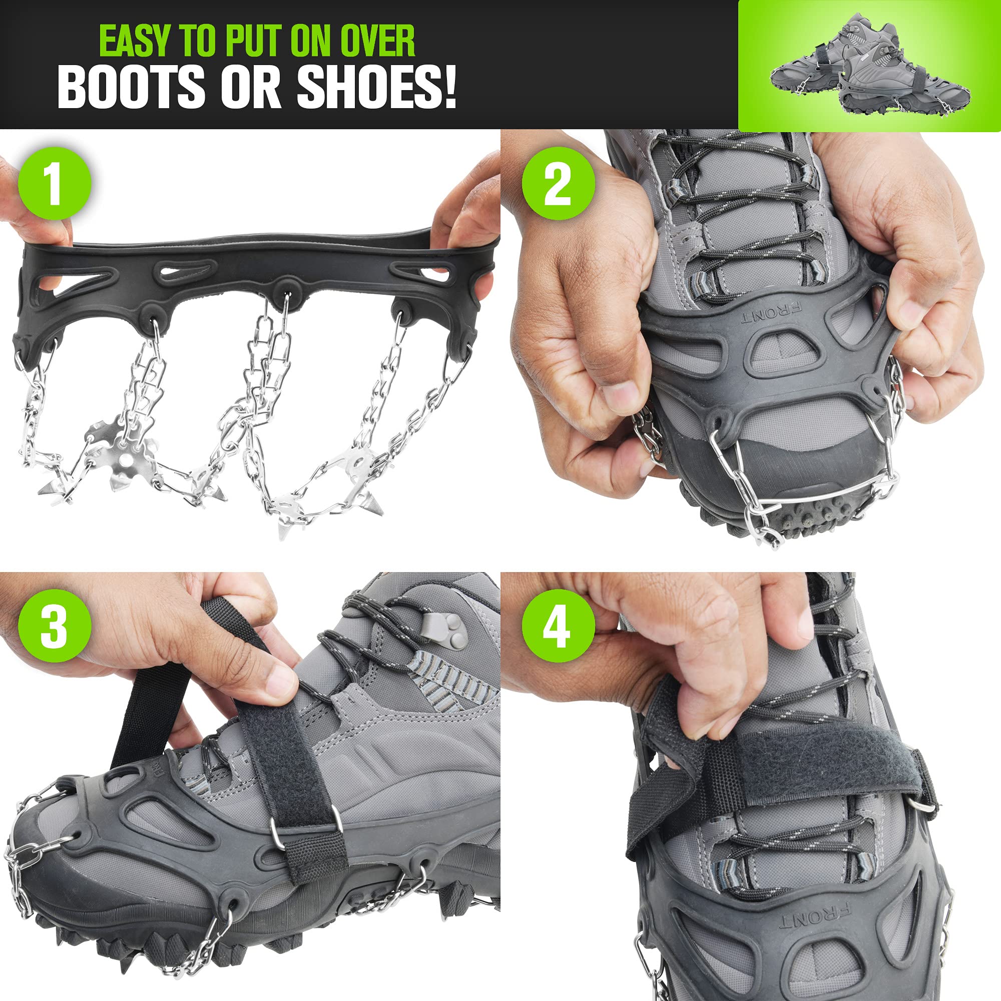 Crampons for Hiking Boots - Men and Women - 19 Non-Slip Spikes for Hiking - Hiking Spikes for Boots and Shoes – Best for Snow and Ice - Crampon Traction