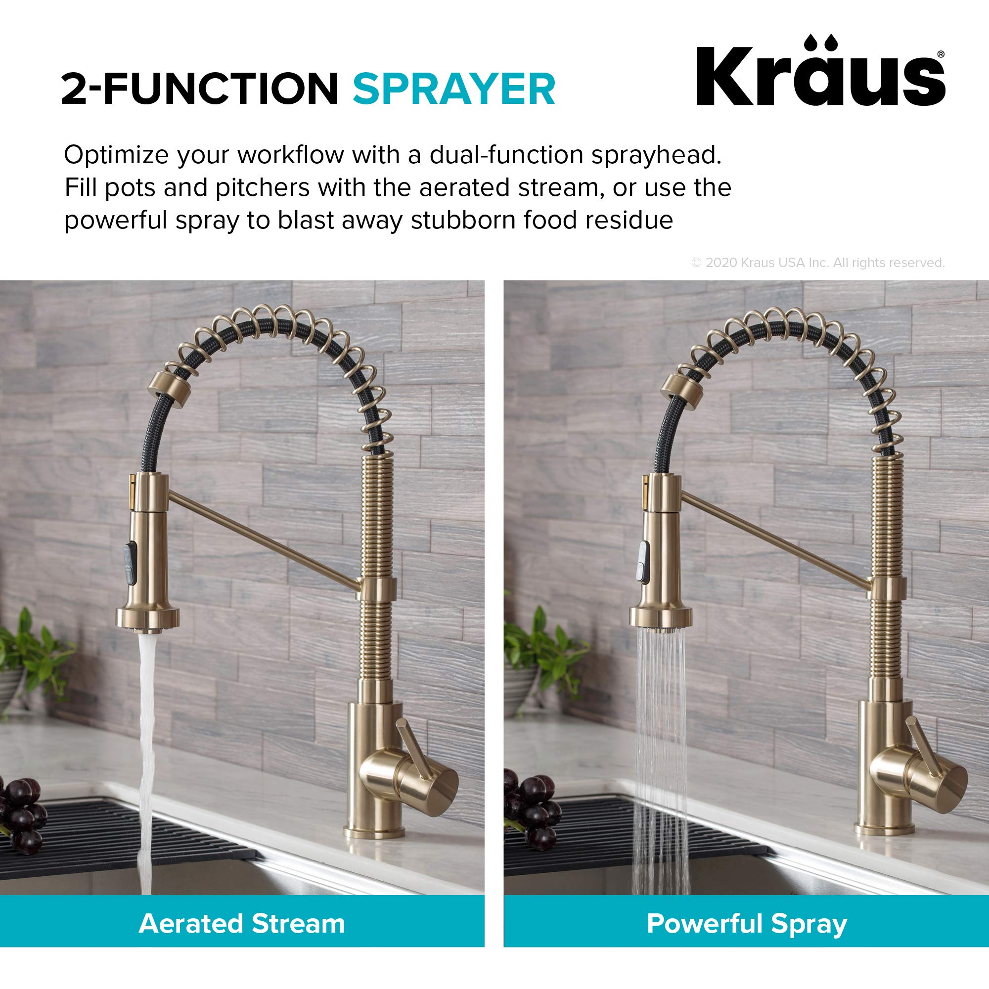 Kraus KPF-1610-FF-100SFACB Bolden Commercial Style Pull-Down Kitchen Purita Water Filter Faucet Combo, Spot Free Antique Champagne Bronze