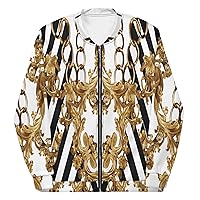 Unisex Bomber Jacket For Women Men Streetwear Heavy Chained Gold Stripe White