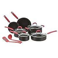 Amazon Basics Hard Anodized Non-Stick 12-Piece Cookware Set, Red - Pots, Pans and Utensils