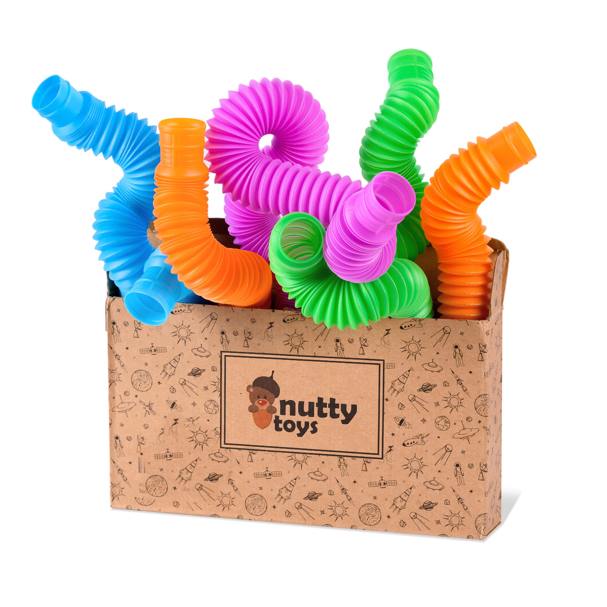 Nutty Toys Pop Tubes Sensory Toys, Large - Toddler Activities Toy & Fine Motor Skills Learning for 18 Month & 1 2 Year Old Top Preschool Boys Girls Kids & Baby Car Travel Gifts 2023 Best Autism Fidget