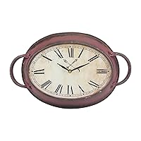 Rustic Farmhouse Oval Battery Operated Metal Wall Clock with Red Rust Finish