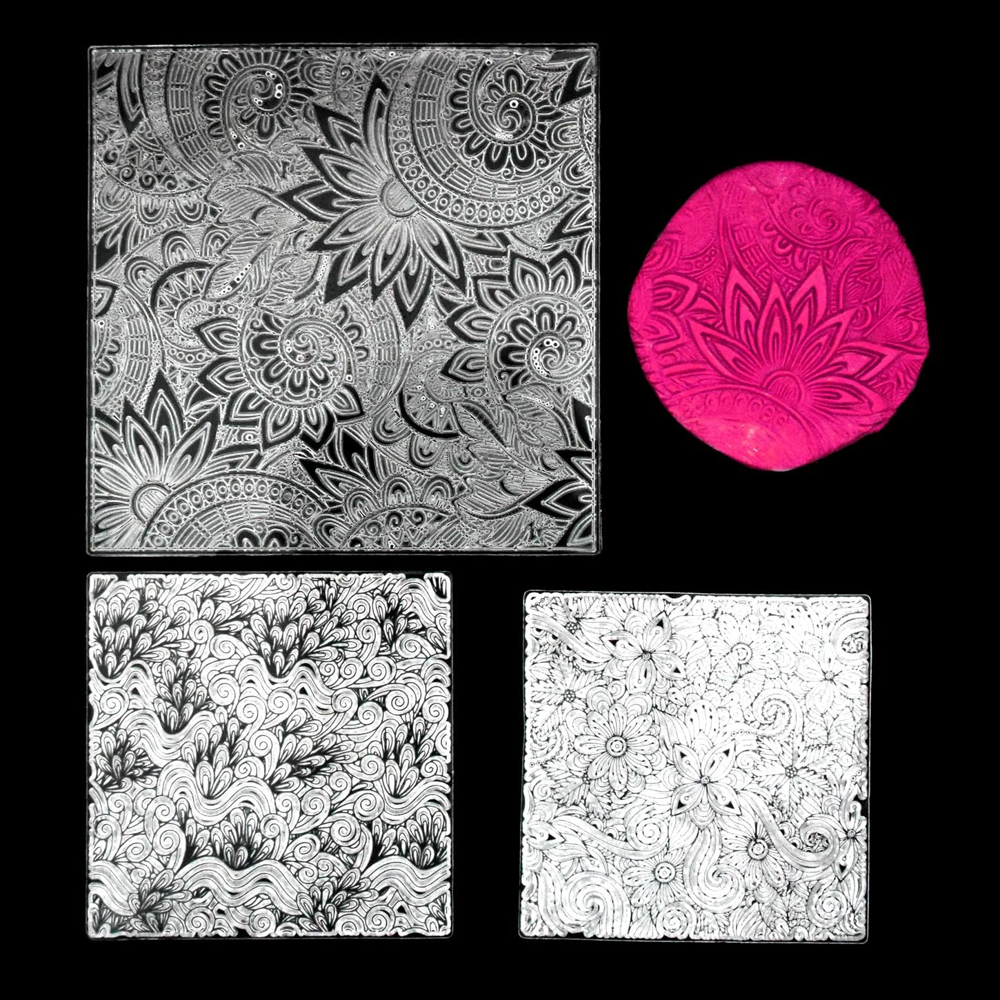 Premium Silicone Texture Stamp Sheets for Polymer Clay Jewelry and Clay Earrings - Set of 3 Floral and Unique Patterns - Easy to Use and Clean (Group 1)