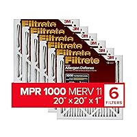 Filtrete 20x20x1 AC Furnace Air Filter, MERV 11, MPR 1000, Micro Allergen Defense, 3-Month Pleated 1-Inch Electrostatic Air Cleaning Filter, 6 Pack (Actual Size 19.69 x 19.69 x 0.81 in)