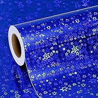 MAYPLUSS Holographic Fiol Wrapping Paper - Mini Roll - 17 In x 32.8 Feet- Metallic Light Blue Foil Stars Birthday, Wedding Shower, Holiday(47.3 sq.ft.ttl) all Occassions