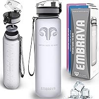 EMBRAVA Sports Water Bottle - 32oz Large - Fast Flow & Quick Open Technology - BPA & BPS Free - Leakproof, Flip Top Lid - Durable Tritan Plastic with Strap - For Gym, Hiking, Work, Travel and Outdoors
