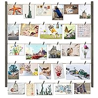 Love-KANKEI Wood Picture Photo Frame for Wall Decor 26×29 inch with 30 Clips and Adjustable Twines Collage Artworks Prints Multi Pictures Organizer and Hanging Display Frames Gift Weathered Grey