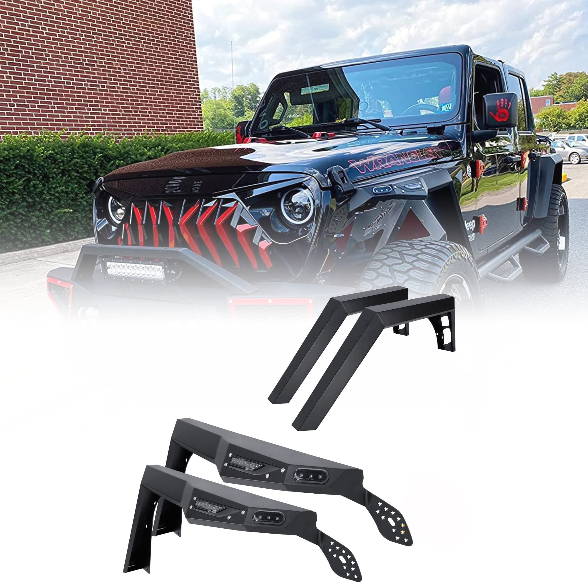 Mua WOLFSTORM Fender Flares Fit for 2018-2021 Jeep Wrangler JL 4 Doors/2  Door,LED DRL Lights and Sequential LED Turn Lights,Jeep Wrangler JL/JLU  Fender Flares Replacement Exterior Accessories,Alloy Steel trên Amazon Mỹ  chính