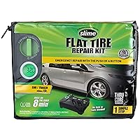 Slime 50123 Flat Tire Puncture Emergency Kit, Includes Sealant and Tire Inflator Pump, Digital, Suitable for Cars and Other Highway Vehicles, 8 Min Fix