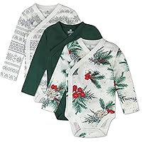 HonestBaby unisex-baby 3-pack Long Sleeve Side-snap Kimono Bodysuits Organic Cotton for Infant Baby Boys, Girls, Unisex