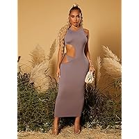 Women's Dress Dresses for Women Solid Cut Out Bodycon Dress Dresses for Women (Color : Dusty Purple, Size : Small)