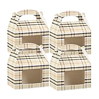 Restaurantware Bio Tek 4 x 2.5 x 2.5 Inch Gable Boxes For Party Favor 25 Durable Gift Boxes - Built-In Handle Plaid Pattern Paper Barn Boxes Disposable For Parties