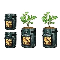 iPower Potato Grow Bags 10 Gallon 4 Pack with Flap, Sturdy Handles and Harvest Windows, Thick PE Fabric Planter Pots for Potato, Tomato, Carrot, Onion, Carrot, Vegetable and Fruits, Green