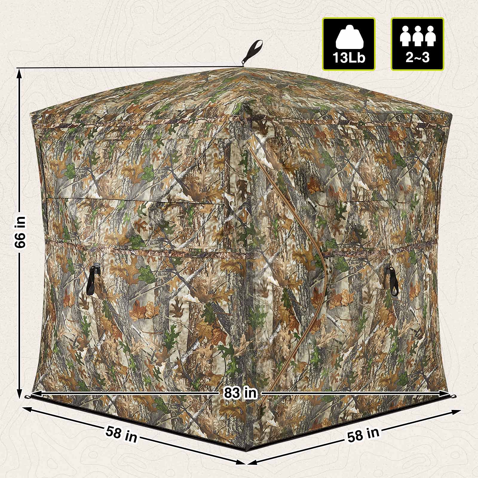 TIDEWE Hunting Blind See Through with Carrying Bag, 2-3 Person Pop Up Ground Blinds 270 Degree, Portable Durable Hunting Tent for Deer & Turkey Hunting (Camouflage)