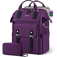 LOVEVOOK Laptop Backpack for Women, Nurse Bag Teacher Work Backpack Purse, Water Resistant Travel Backpack with Separate Laptop Compartment, College Back pack, 15.6 Inch - Purple, Upgraded