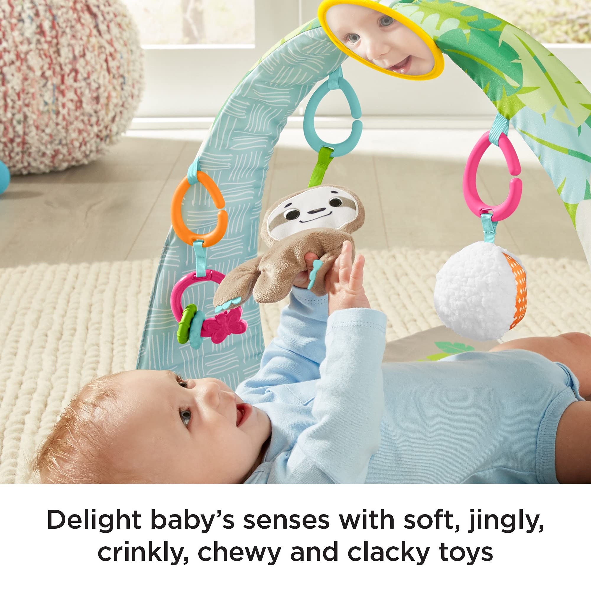 Fisher-Price Ready to Hang Sensory Sloth Gym, infant activity mat with toys for tummy time and play