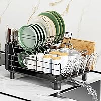 Dish Drying Rack,Dish Drainer for Kitchen Counter with Utensil Holder,2-Tier Dish Rack with Drainboard,Space-Saving,Large-Capacity,Rust-Proof and Easy to assemble,Carbon Steel,Black,Versatility