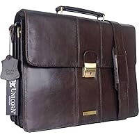 Unicorn Brown Real Leather Bag Business Executive Briefcase Keylock Messenger #3N