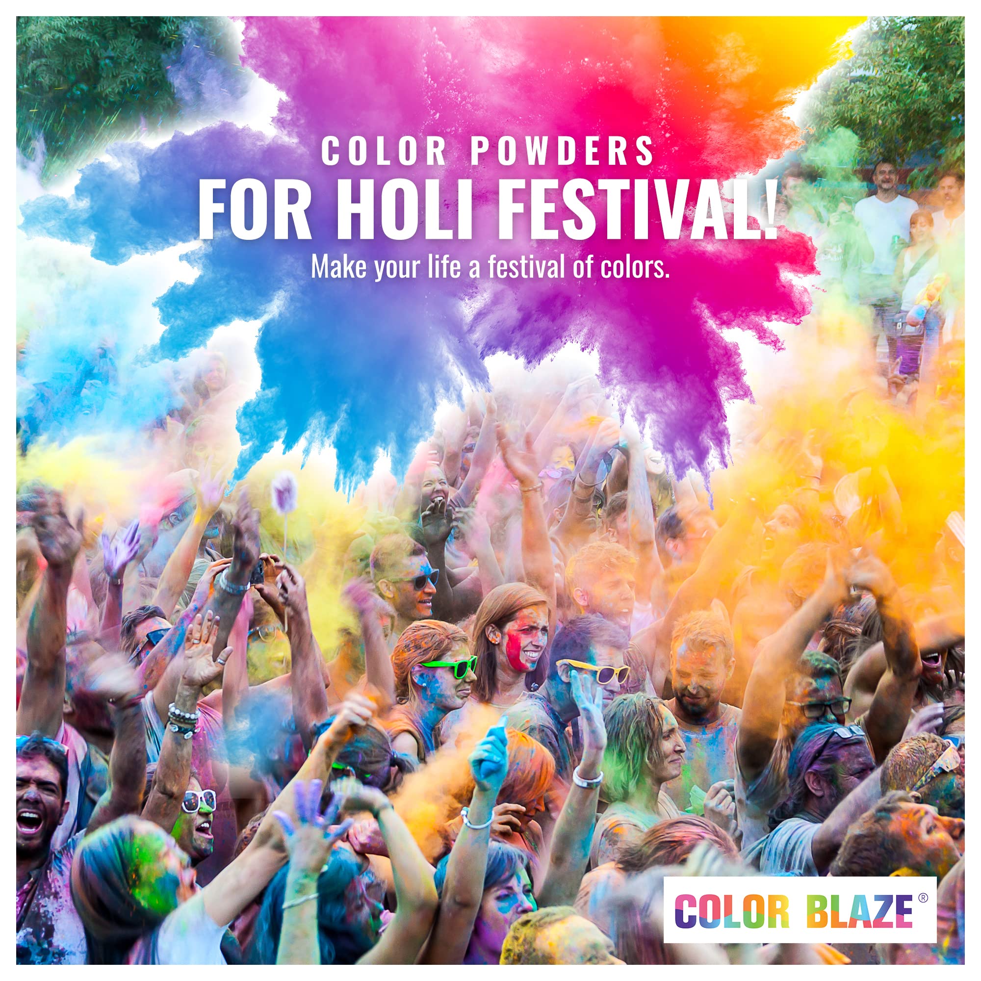 Color Blaze Holi Colored Powder - 5 lbs of Each Color - Pink, Orange, Yellow, Teal, Blue - For Toss, Rangoli, Fun Run, War, Party & Festival - Pack of 5 Bags - 25 Pounds in Bulk