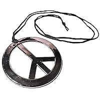 Peace Sign Pendant Necklace 70's Hippie Costume Silver, Black