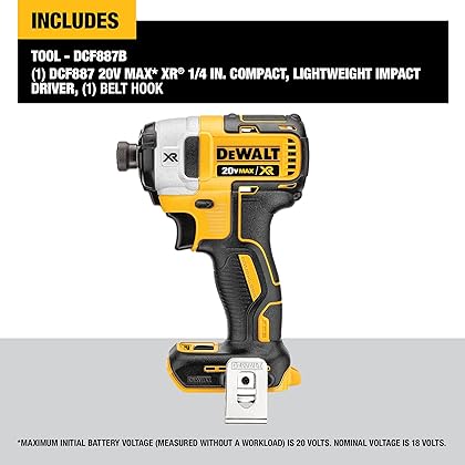 DEWALT 20V MAX XR Impact Driver, Brushless, 3-Speed, 1/4-Inch, Tool Only (DCF887B)