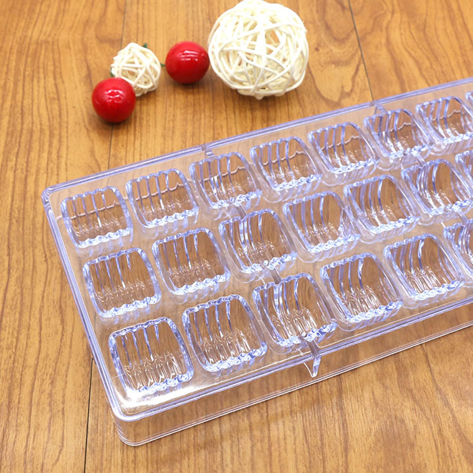 HAPYLY 24 Grid Cylindrical Corrugated Shape Chocolate Candy Mold PC Polycarbonate Chocolate Making Mould Clear