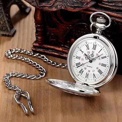 LAIFU Custom Pocket Watch with Photo and Text Arabic Numerals Scale Quartz Pocket Watches with Chain Christmas Graduation Birthday Gifts Fathers Day