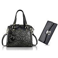 Purse and Handbags for Women Leather Shoulder Hand Bags and Genuine Leather Wallet Black Purse