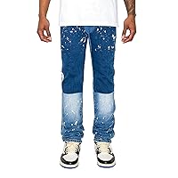 Victorious Men's Stacked Fit Raw Edge Distressed Denim Jeans