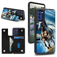 Case for Moto G Stylus 5G 2022 Wallet Phone, Credit Card Holder Slots Cover & Hard PC Shockproof Soft Silicone Dual Layer Protection Flip Case for Motorola G Stylus 5G 2022, Horse