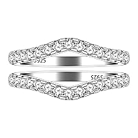 Uloveido 925 Sterling Silver CZ Pave Wedding Ring Guard Enhancer 2pcs V Shape Eternity Stack Rings Set Y2469
