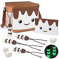 Glow in the Dark Marshmallow Roasting Sticks - Set of 4 Rotating Smores Sticks - Telescoping Extra Long Marshmallow Sticks for Fire Pit, Campfire & Bonfire - Camping Accessories