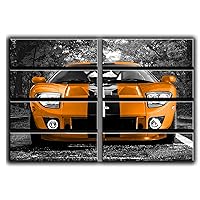 Huge 8 Huge Piece Orange Gt-40 Wall Art Decor Picture Painting Poster Print on Canvas Panels Pieces - Sport Car Theme Wall Decoration Set - Sports Car Wall Picture for Showroom Office 70 by 100 in