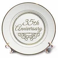 3dRose cp_154477_1 35Th Gold Text for Celebrating Wedding Anniversaries 35 Years Married Together Porcelain Plate, 8-Inch