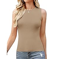 Totatuit Womens Ribbed Tank Tops 2024 Summer Sleeveless High Neck Casual Slim Fitted Basic Sweater Knit Shirts Tanks Tops