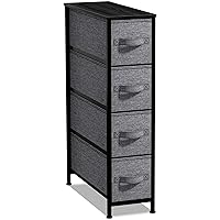 Sorbus Narrow Dresser with 4 Drawers - Vertical Slim Storage Chest of Drawers with Steel Frame, Wood Top & Easy Pull Fabric Bins for Small Spaces, Closets, Bedroom, Bathroom & Laundry (Black/Charcoal)