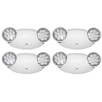 LIT-PaTH LED Emergency Lighting Fixtures with 2 LED Bug Eye Heads and Back Up Batteries- US Standard Exit Light, UL 924 and CEC Qualified, 120-277 Voltage, White, 4-Pack