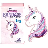 BioSwiss Bandages, Unicorn Shaped Self Adhesive Bandage, Latex Free Sterile Wound Care, Fun First Aid Kit Supplies for Kids, 50 Count
