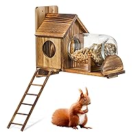 Squirrel Feeder Wood Squirrel Feeders for Outside Funny Squirrel House with Nut Peanuts Storage Bottle and Corn Cob Holder