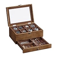 SONGMICS 8-Slot Watch Box, 2-Tier Watch Display Case with Large Glass Lid, Removable Watch Pillows, Velvet Lining, Jewelry Box, Gift Idea, Rustic Walnut UJOW008K01